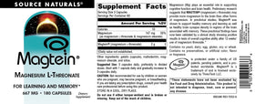 Source Naturals Magtein Magnésium L-Thréonate 667mg étiquette de la bouteille