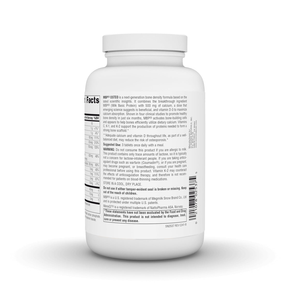 Source Naturals MBP Osteo 180 comprimés avec étiquette