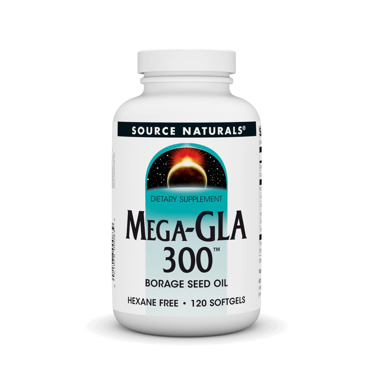 Source Naturals Mega-GLA 300 Huile de Bourrache 120 Gélules vue de face