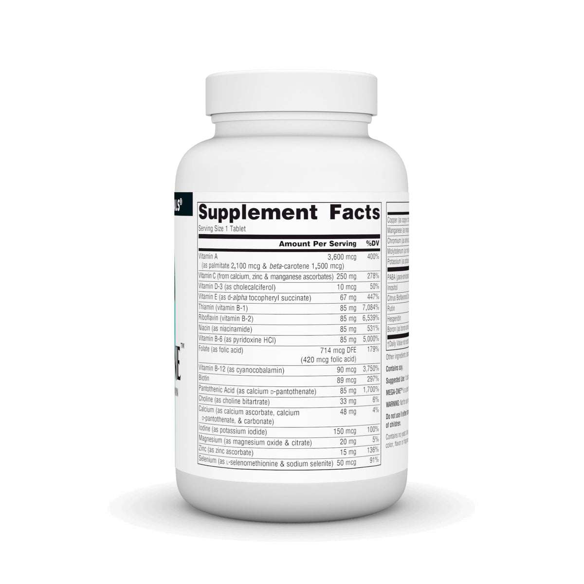 Source Naturals Mega-One Multivitamine, étiquette avec ingrédients