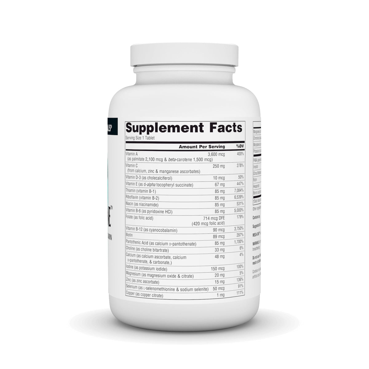 Source Naturals Mega-One Multivitamines 180 Tablettes, étiquette détaillée