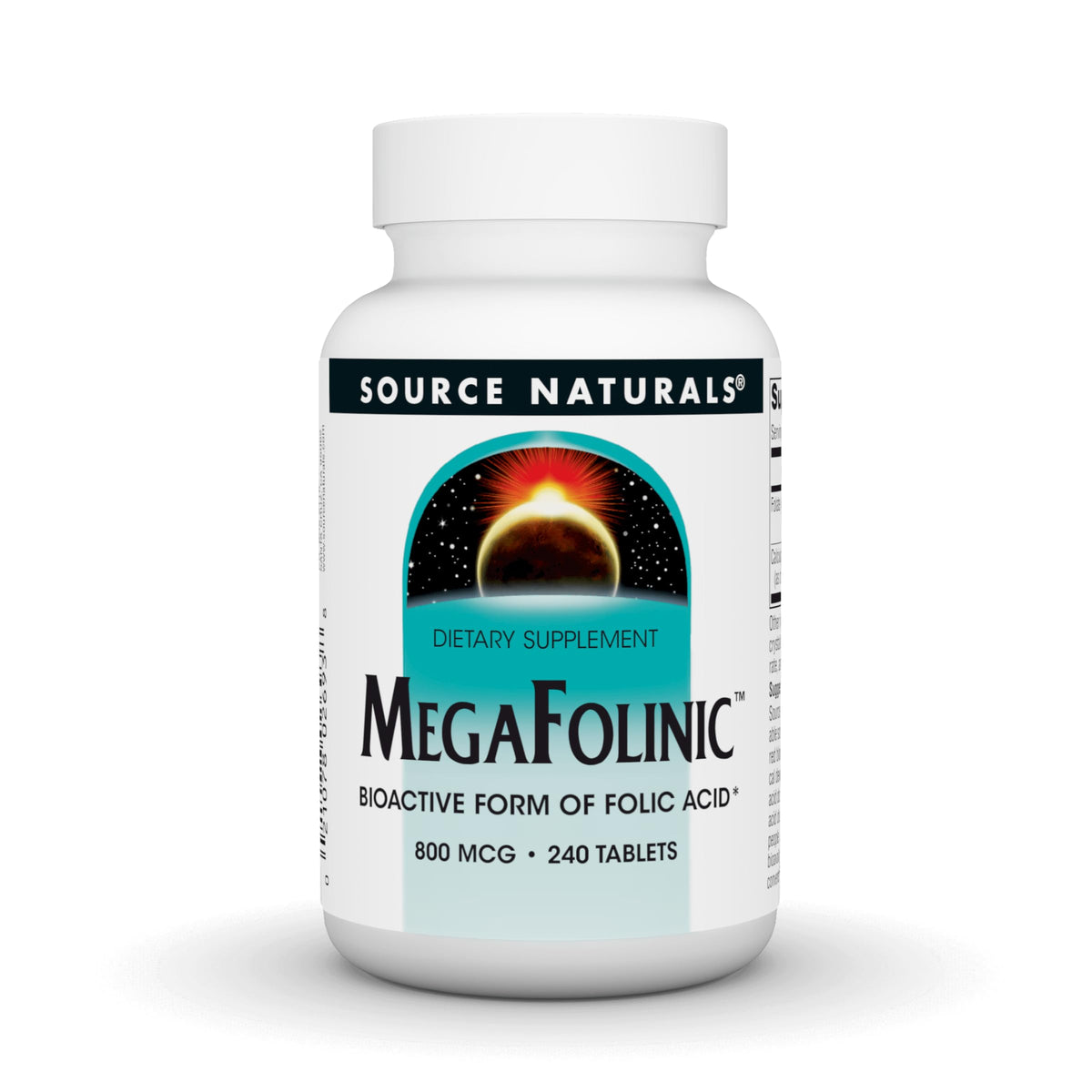 Source Naturals MegaFolinic 800 mcg 240 comprimés - vue de face
