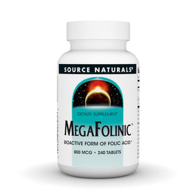 Source Naturals MegaFolinic 800 mcg 240 comprimés - vue de face