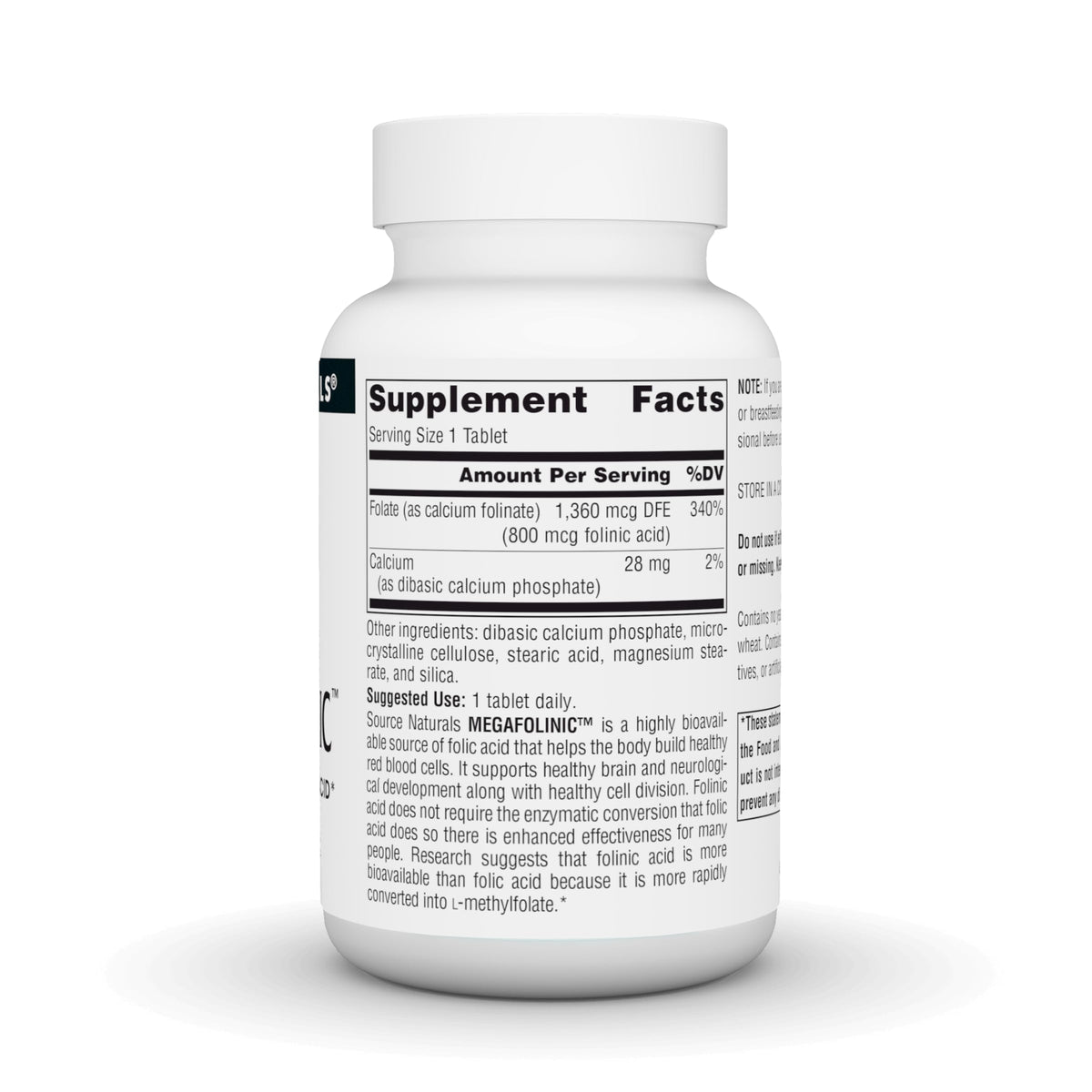 Source Naturals MegaFolinic 800 mcg - boîte et comprimés