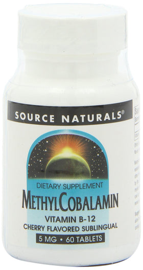 Source Naturals Methylcobalamin Vitamine B-12 5mg 60 pastilles dans l'emballage