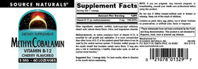 Source Naturals Methylcobalamin Vitamine B-12 5mg vue de côté