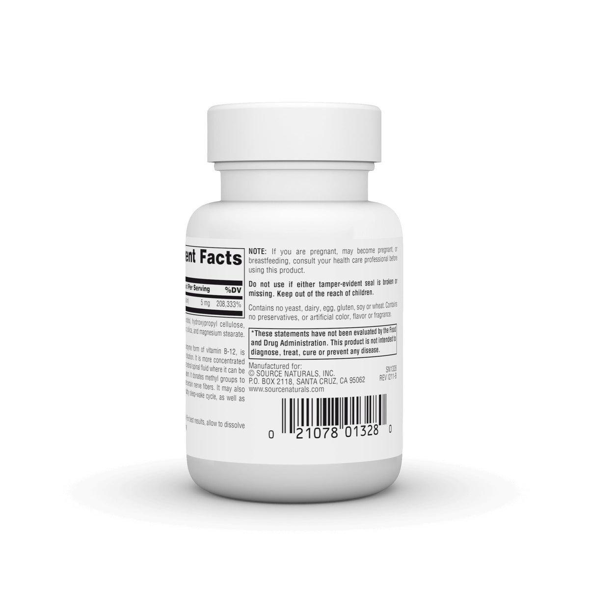 Source Naturals Methylcobalamin Vitamine B12 5 mg ingrédients