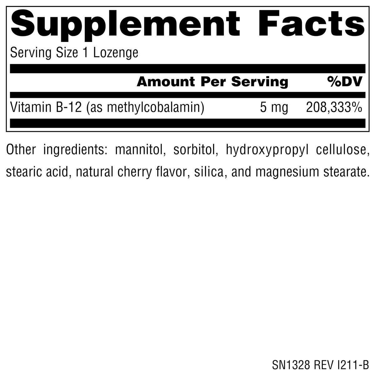 Source Naturals Methylcobalamin Vitamine B12 5 mg pastille vue de près