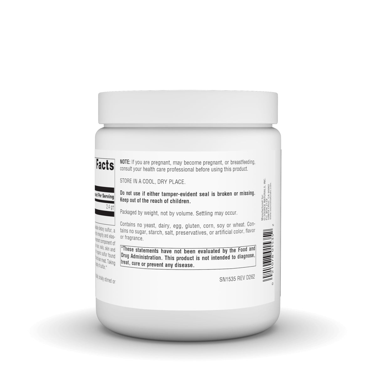 Source Naturals MSM poudre 522g sur une table