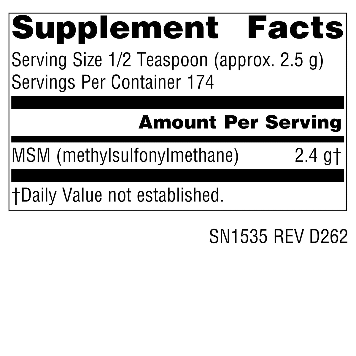 Source Naturals MSM poudre 522g vue arrière