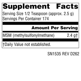 Source Naturals MSM poudre 522g vue arrière