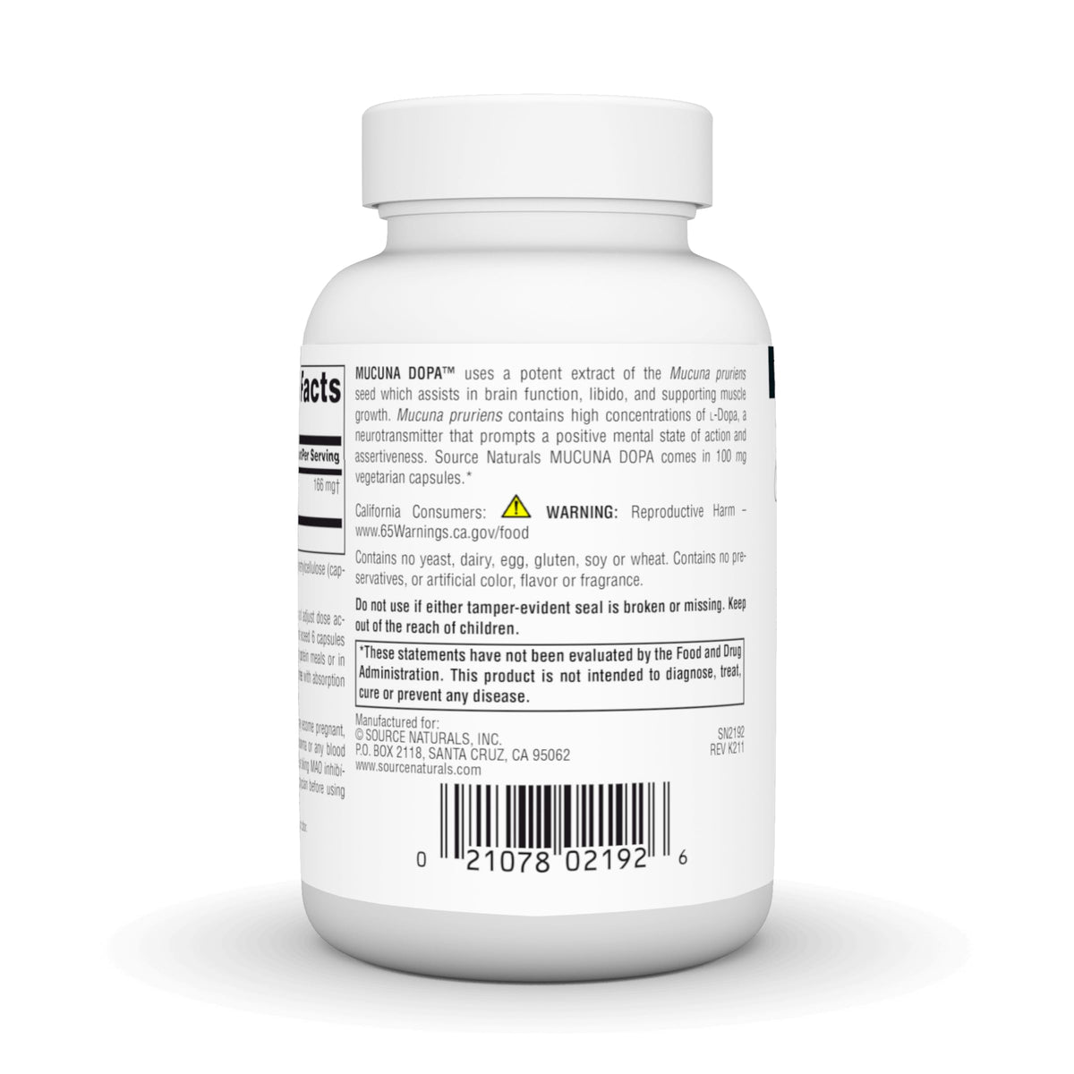Source Naturals Mucuna Dopa 120 capsules vue de côté