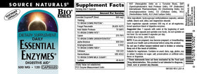 Source Naturals Multi-Enzymes 500 mg capsules avec verre d'eau