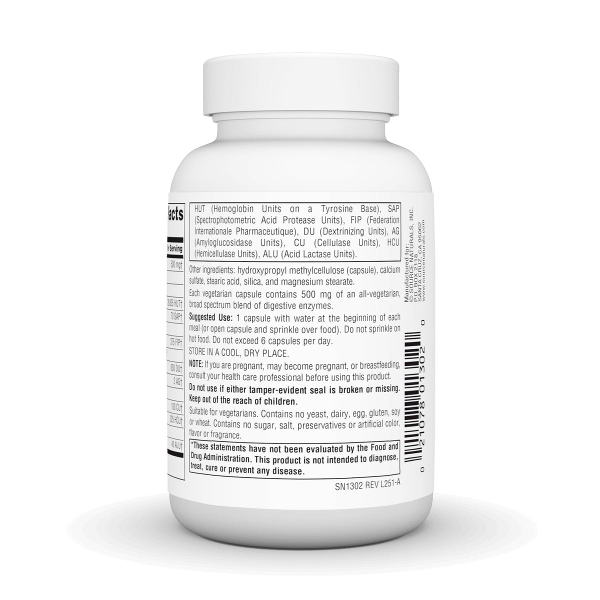Source Naturals Multi-Enzymes 500 mg capsules sur une table