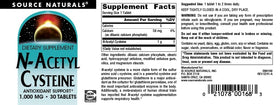 Source Naturals N-Acetyl Cysteine 1000 mg comprimés sur une table