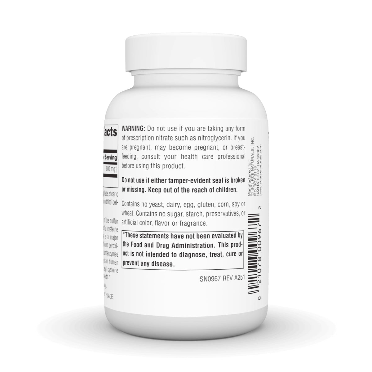 Source Naturals N-Acetyl Cysteine 120 comprimés côté