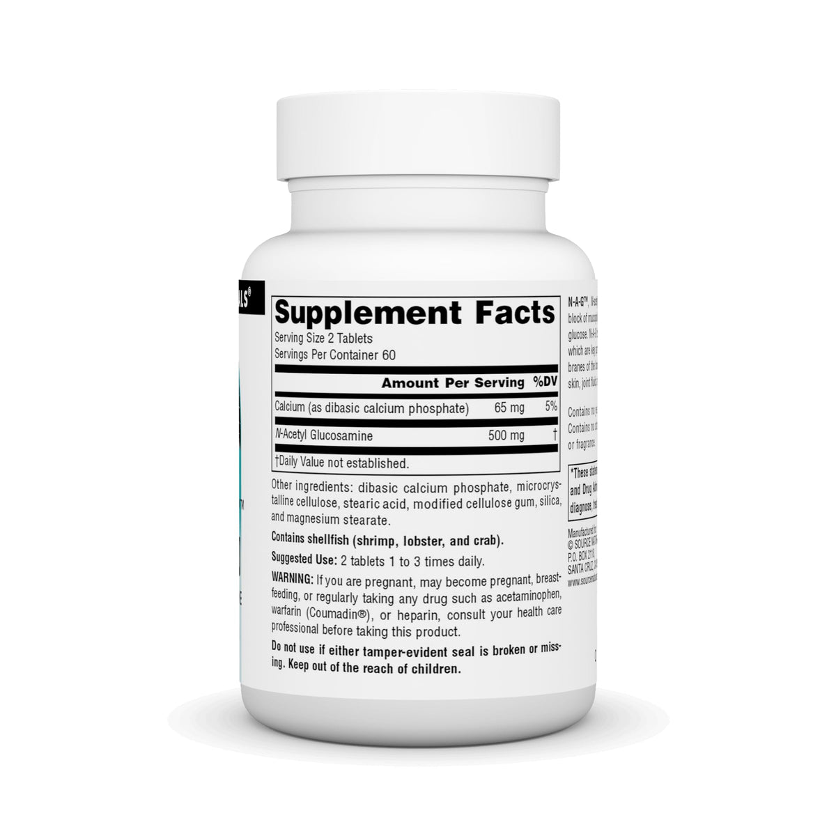 Source Naturals N-Acetyl Glucosamine 250 mg - emballage et dimensions