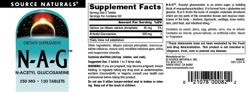 Source Naturals N-Acetyl Glucosamine 250 mg - tableau des ingrédients