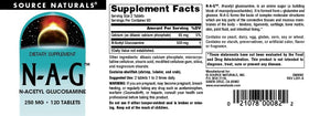 Source Naturals N-Acetyl Glucosamine 250 mg - tableau des ingrédients