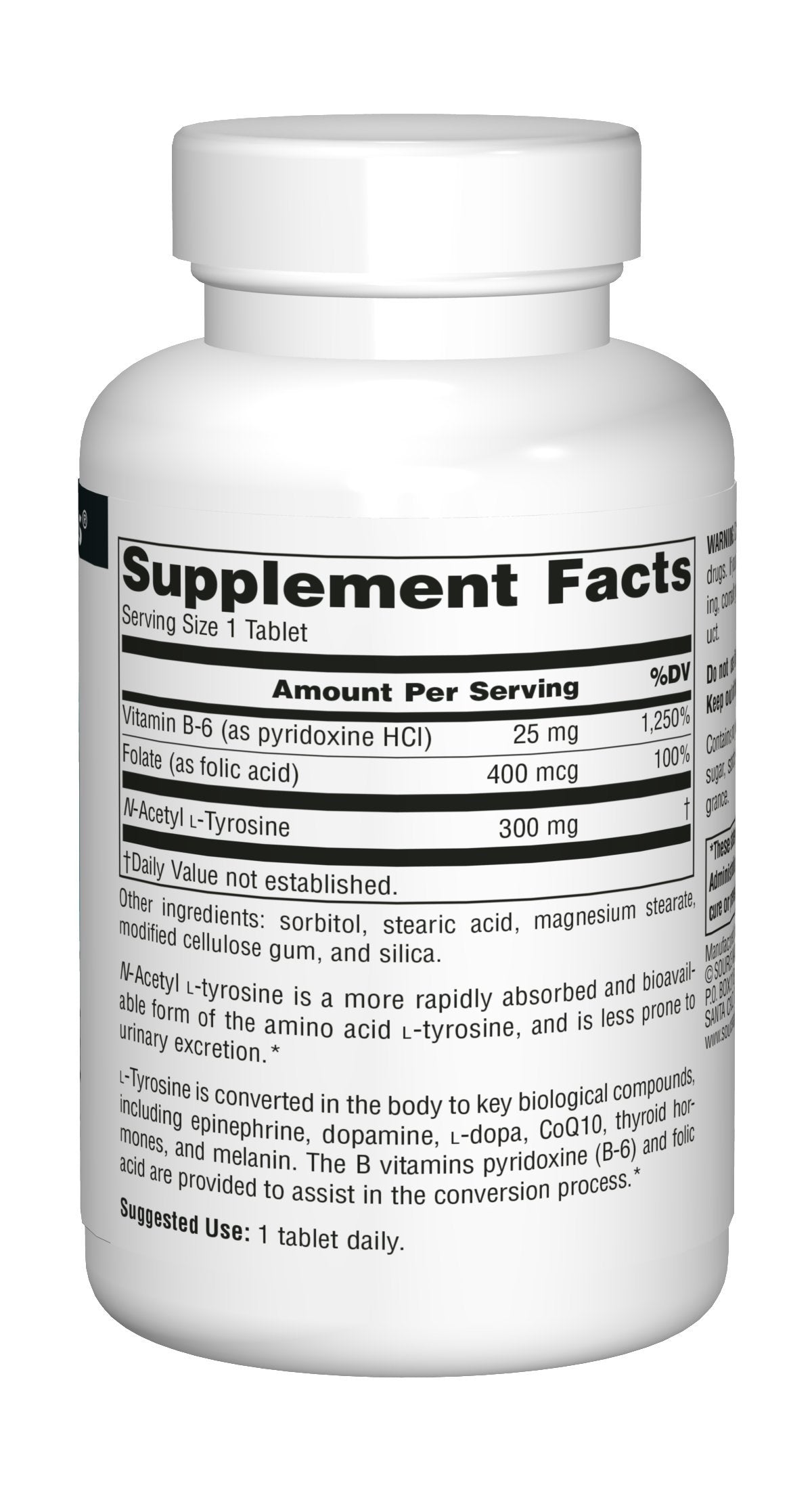 Source Naturals N-Acetyl L-Tyrosine comprimés dans une main