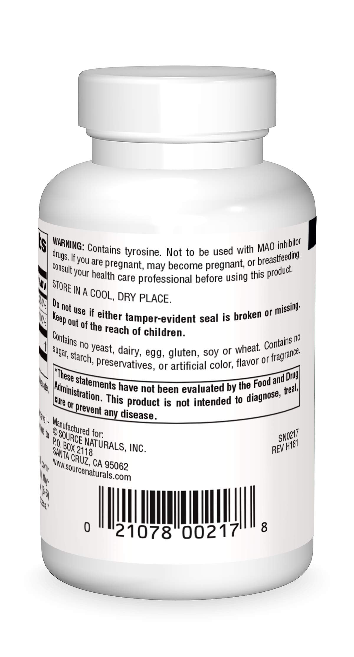 Source Naturals N-Acetyl L-Tyrosine détails des comprimés