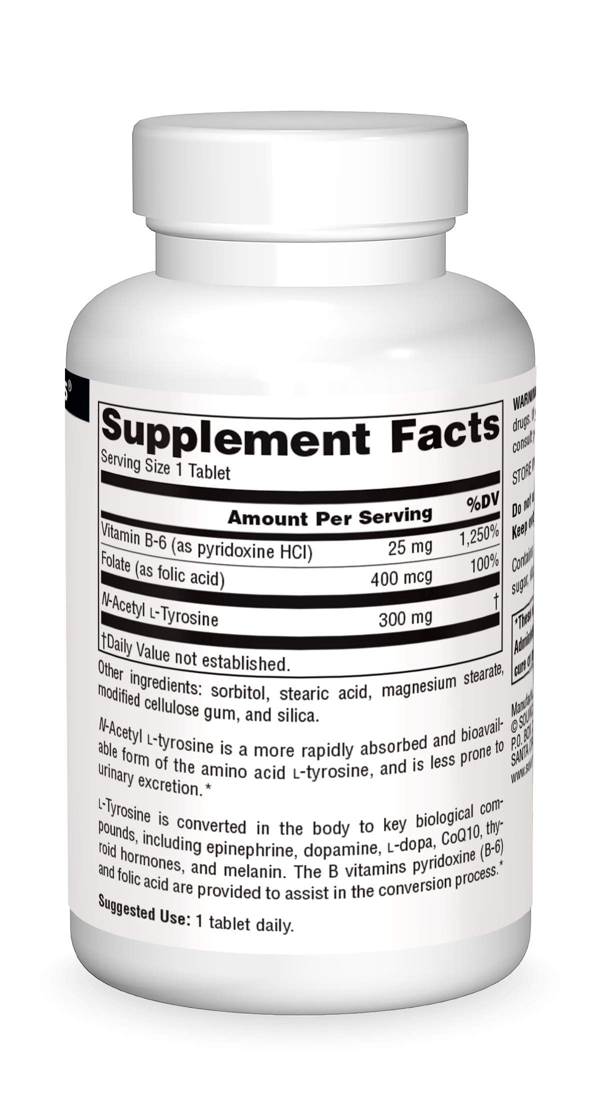 Source Naturals N-Acetyl L-Tyrosine étiquette de produit