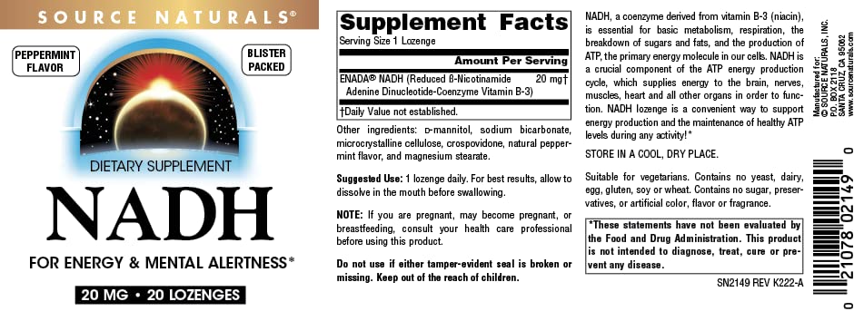 Source Naturals NADH 20mg pastilles ouvertes