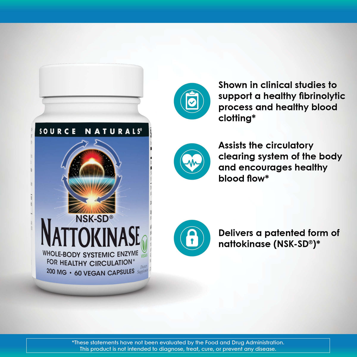 Source Naturals Nattokinase 200 mg 60 Capsules Végétales - vue de côté