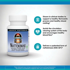 Source Naturals Nattokinase 200 mg, capsule unique sur fond blanc