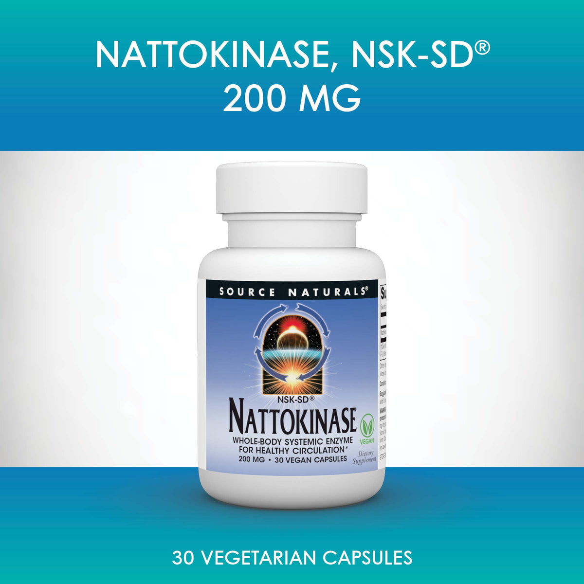 Source Naturals Nattokinase 200 mg capsules, arrière de l'emballage
