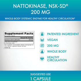 Source Naturals Nattokinase 200 mg capsules, vue en gros plan