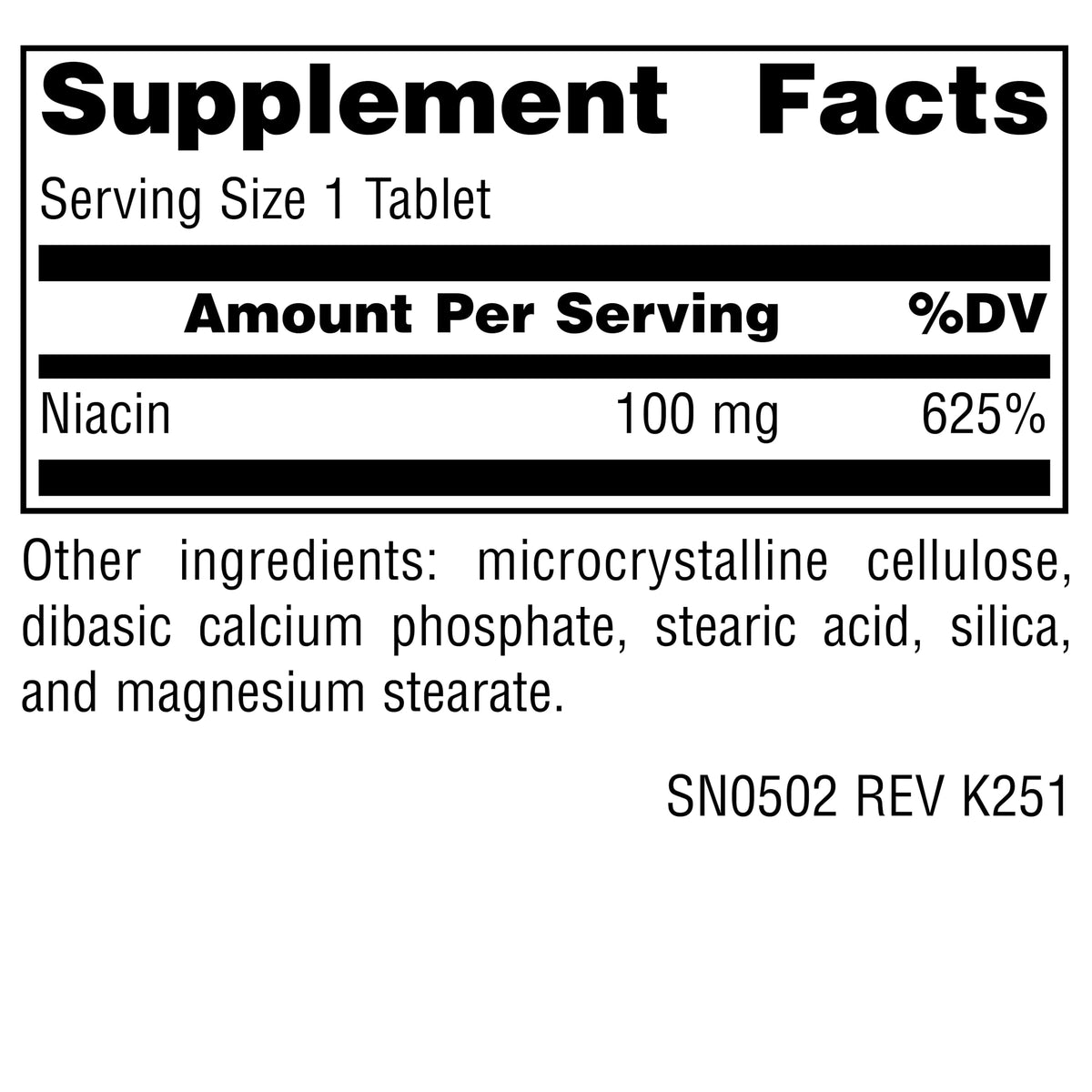 Source Naturals Niacine B-3 100 mg 250 comprimés emballage