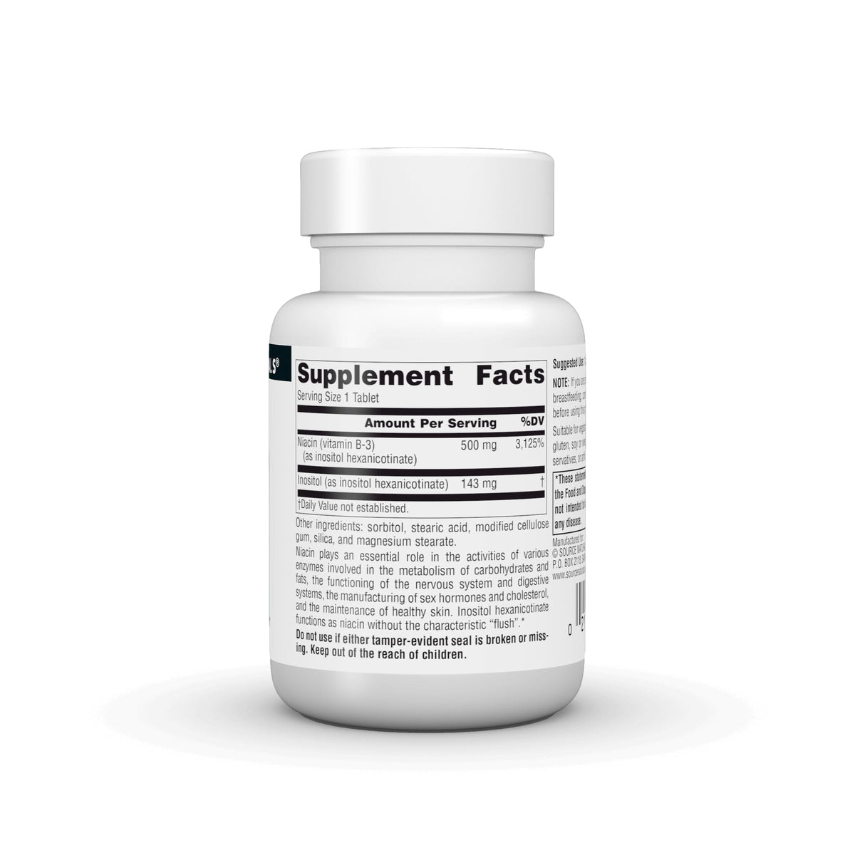 Source Naturals Niacine B-3 500 mg comprimés végétariens côté