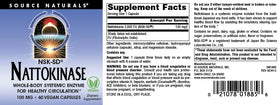 Source Naturals NSK-SD Nattokinase 100 mg gélules végétales avec étiquette