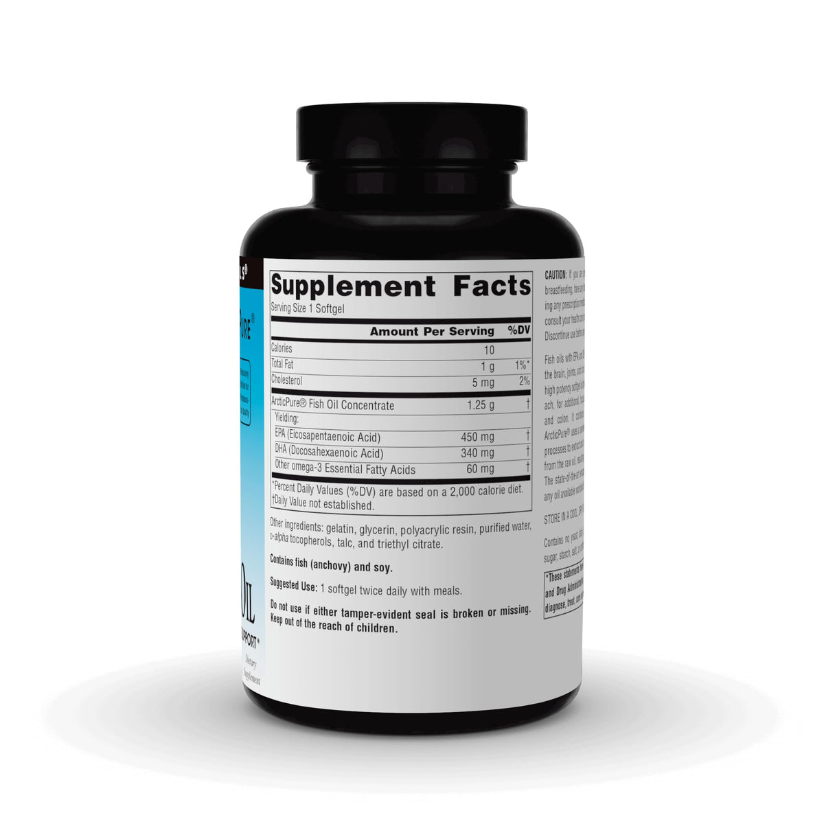 Source Naturals Omega-3 Huile de Poisson 850mg arrière du flacon