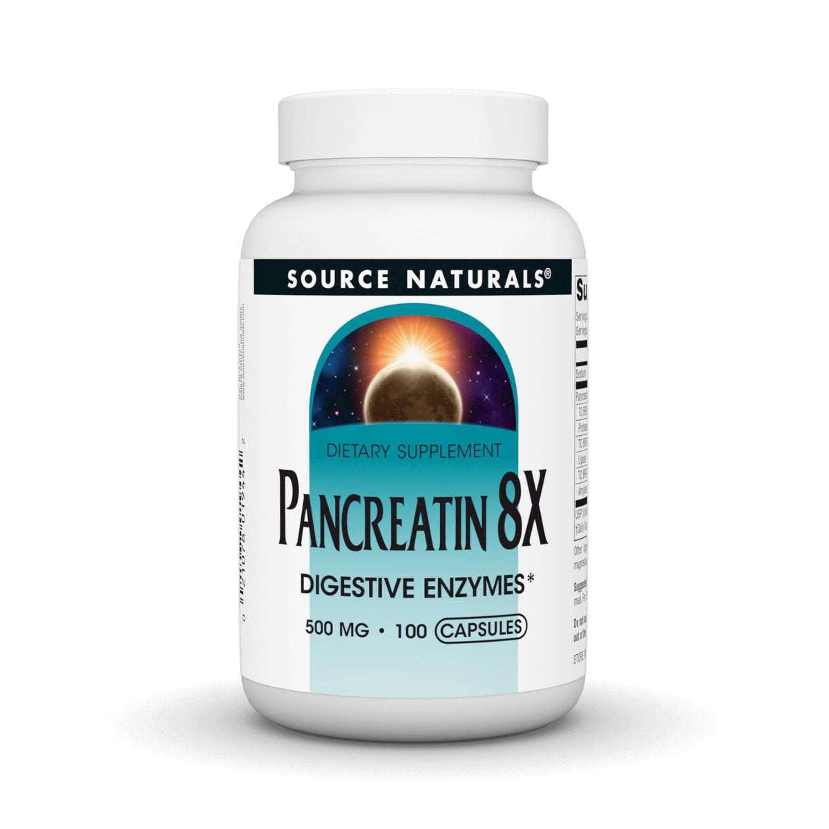 Source Naturals Pancreatin 8X 500 mg capsules front view