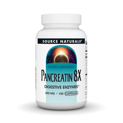 Source Naturals Pancreatin 8X 500 mg capsules front view
