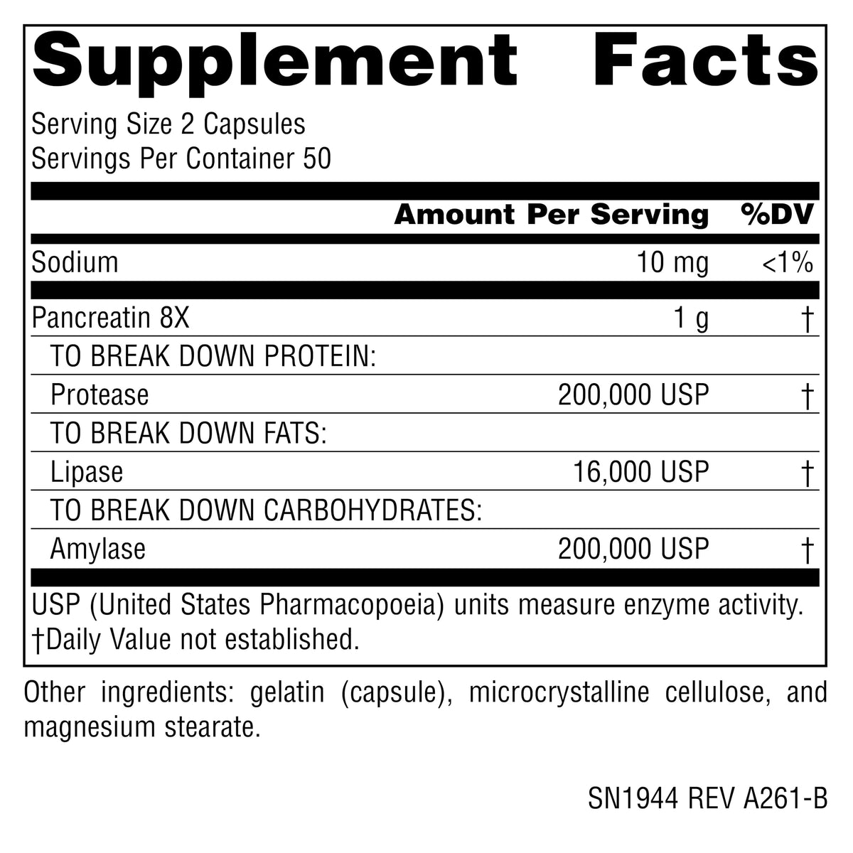 Source Naturals Pancreatin 8X 500 mg capsules side view