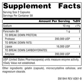 Source Naturals Pancreatin 8X 500 mg capsules side view