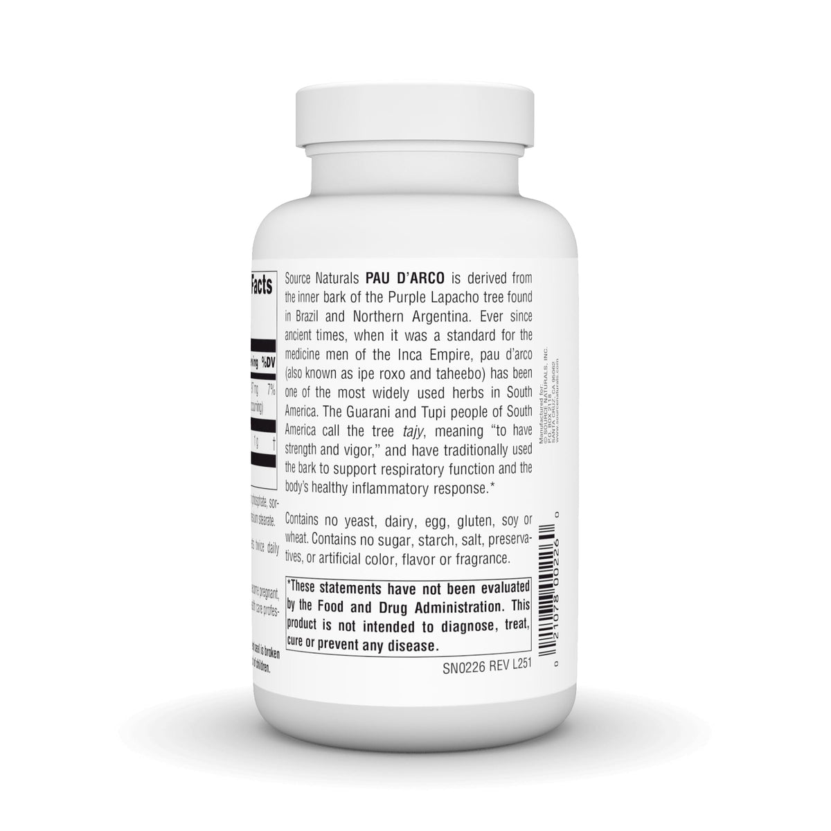 Source Naturals PAU D'Arco 500mg comprimés sur une table
