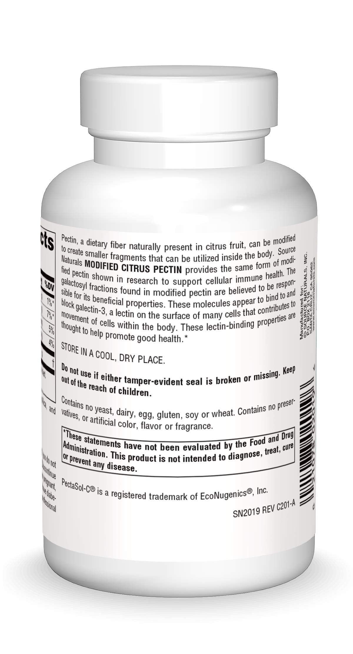Source Naturals PectImmune 750 mg capsules side view