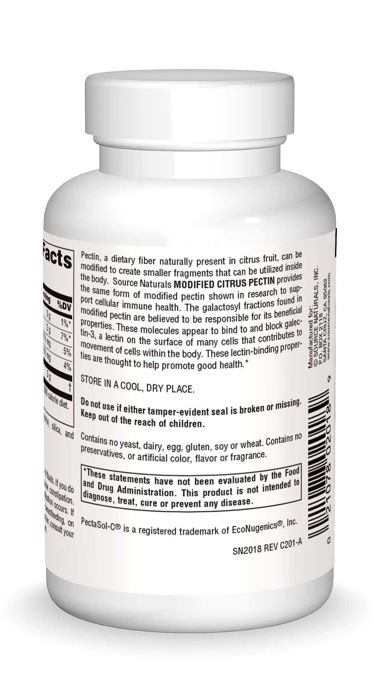 Source Naturals PectImmune Pectine Modifiée 750 mg - vue arrière