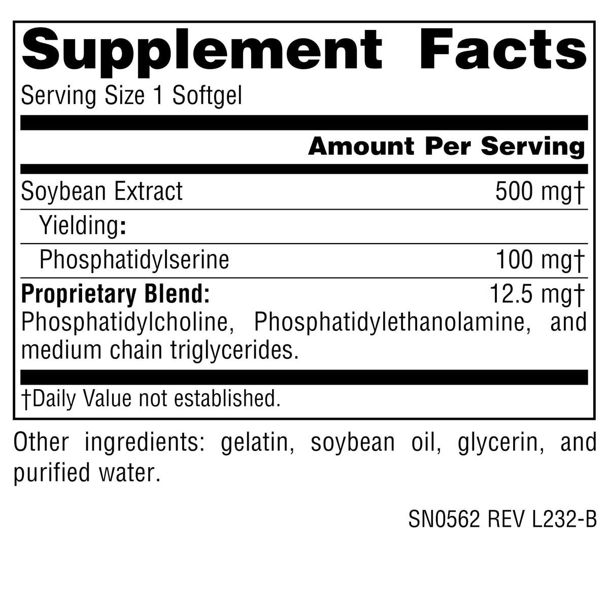 Source Naturals Phosphatidyl Serine Complex 500mg gélules molles sur fond blanc