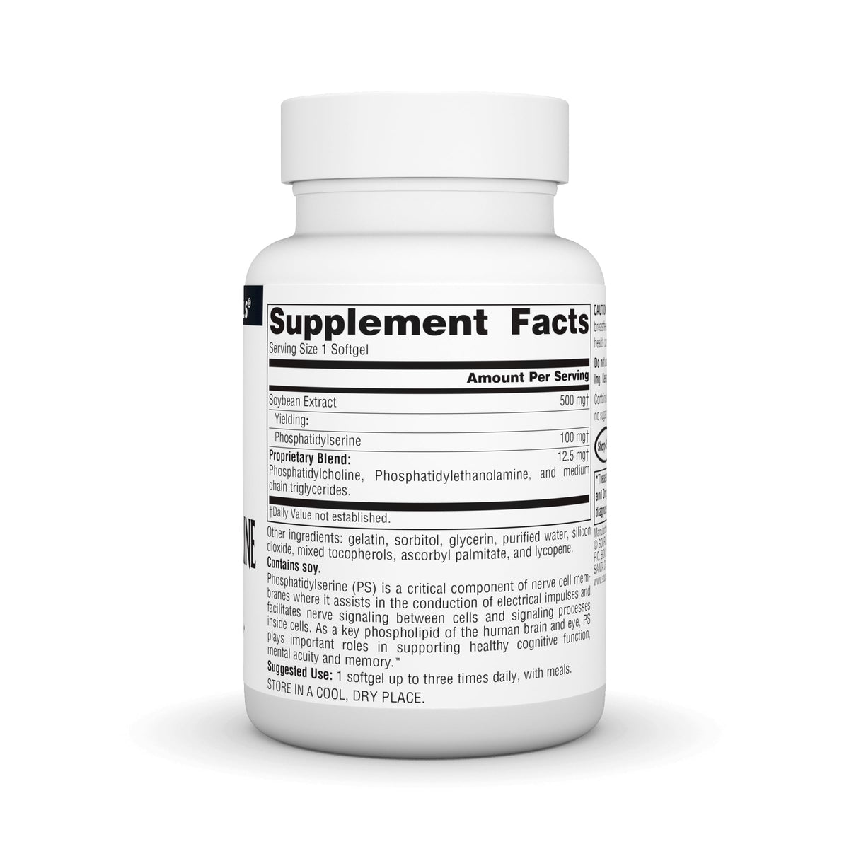 Source Naturals Phosphatidyl Serine Complex 500mg gélules molles vue arrière