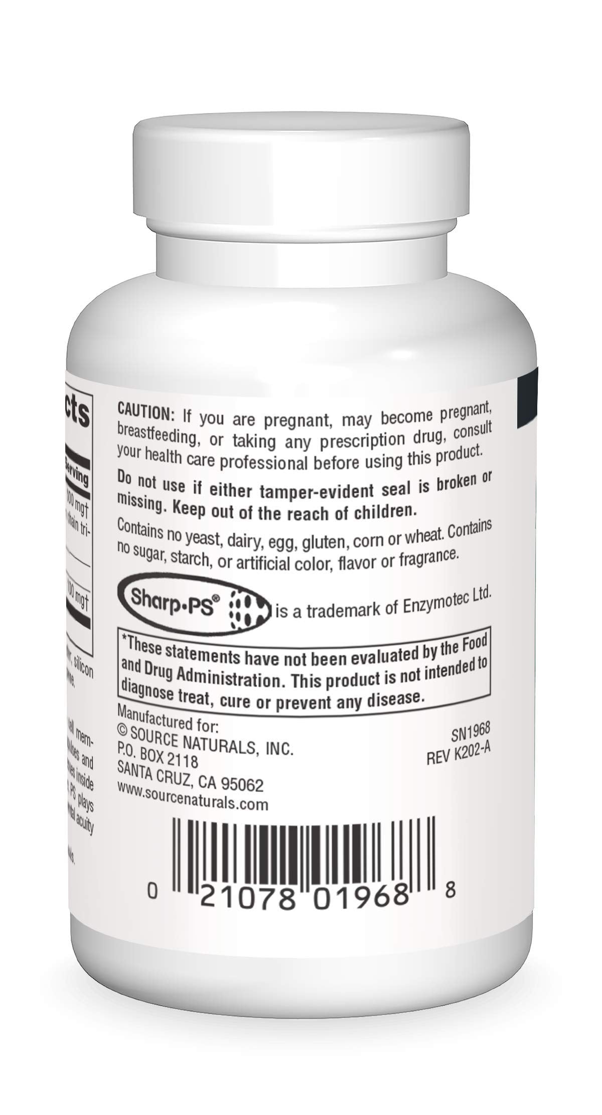 Source Naturals Phosphatidyl Serine Matrix 500mg 60 gélules arrière