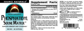 Source Naturals Phosphatidyl Serine Matrix 500mg gélules sur une table