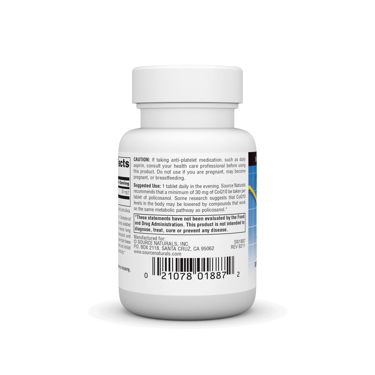 Source Naturals Policosanol 20 mg tablettes côté