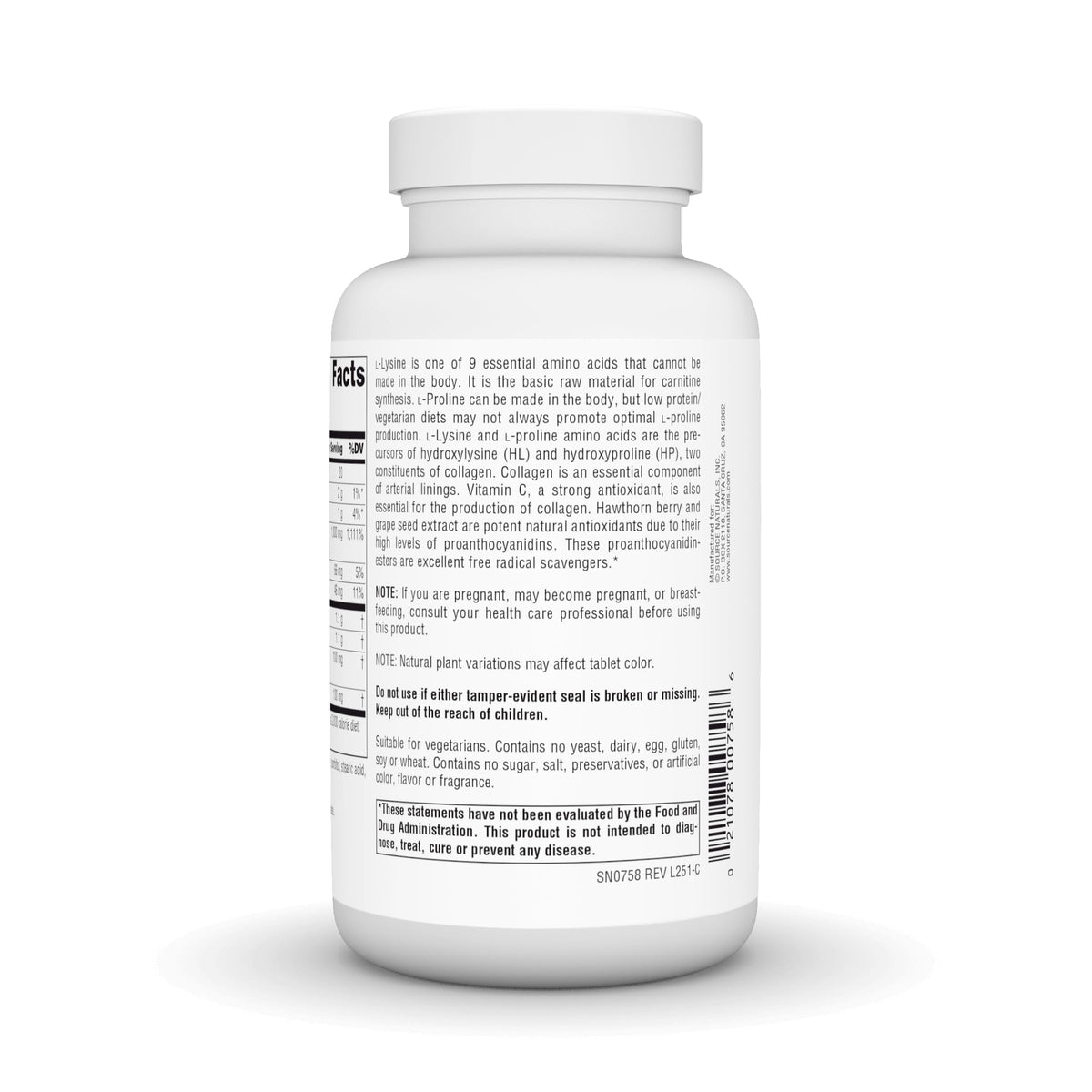 Source Naturals Proline & Lysine 550 mg 120 comprimés avec des aliments
