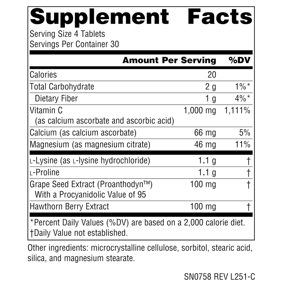 Source Naturals Proline & Lysine 550 mg 120 comprimés emballage