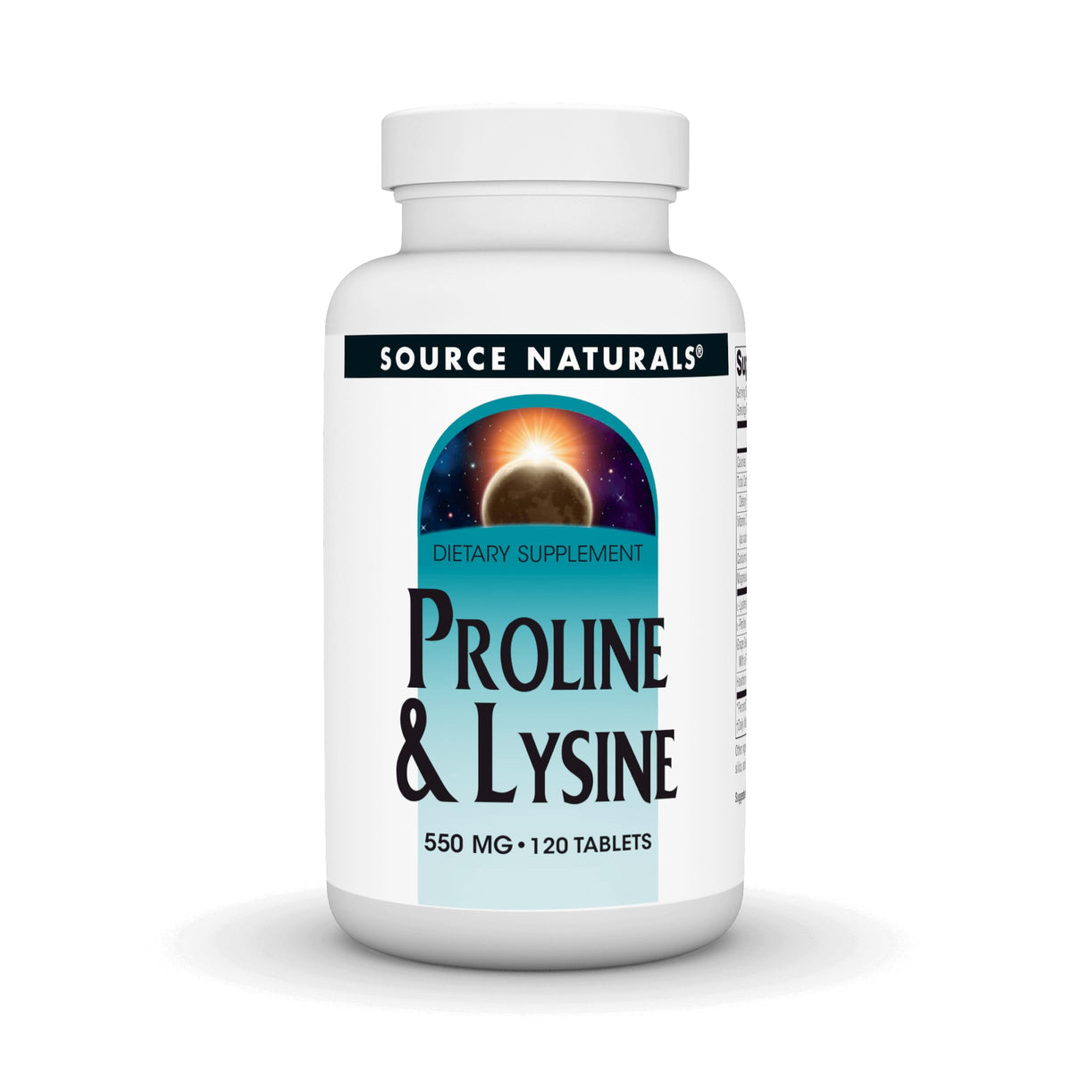 Source Naturals Proline & Lysine 550 mg 120 comprimés vue de face